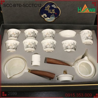 Bộ trà đạo sứ cao cấp tay cầm 12 món (SCC-BTĐ-SCCTC12)