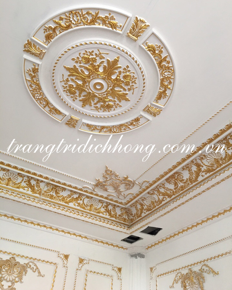Mẫu trần nhà sử dụng nhũ vàng cao cấp 999 của Dịch Hồng Hawa