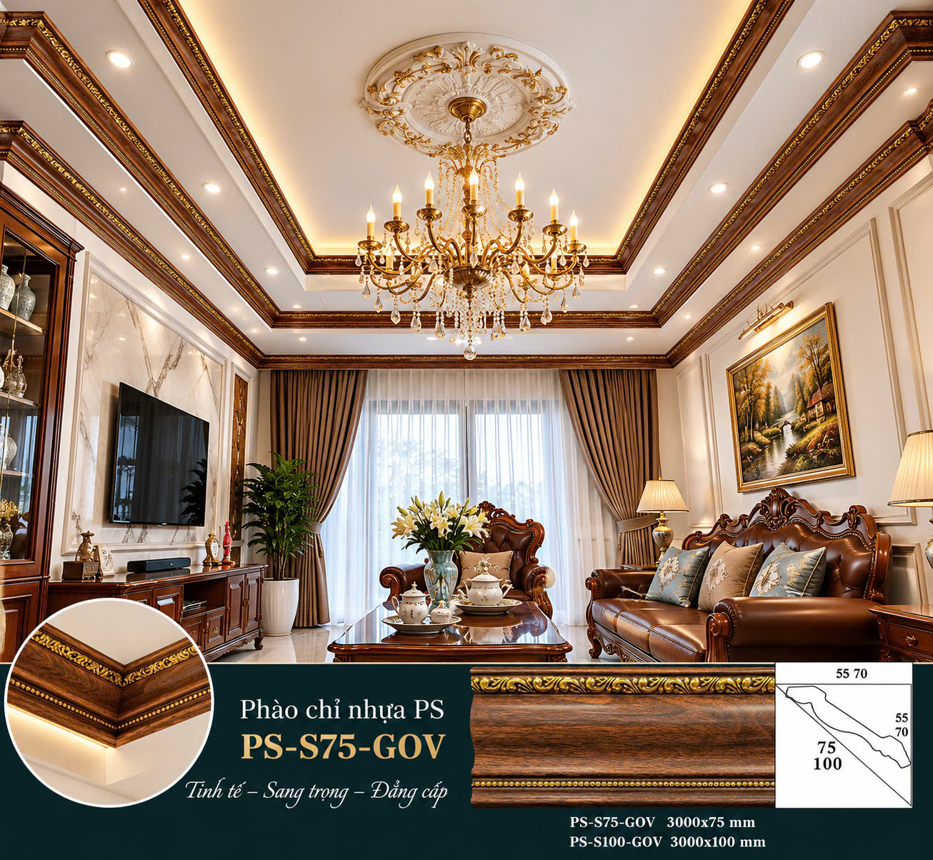 Mẫu Phào Chỉ Nhựa PS Màu Giả Gỗ Cao Cấp – Giải Pháp Trang Trí Nội Thất Sang Trọng, Bền Đẹp