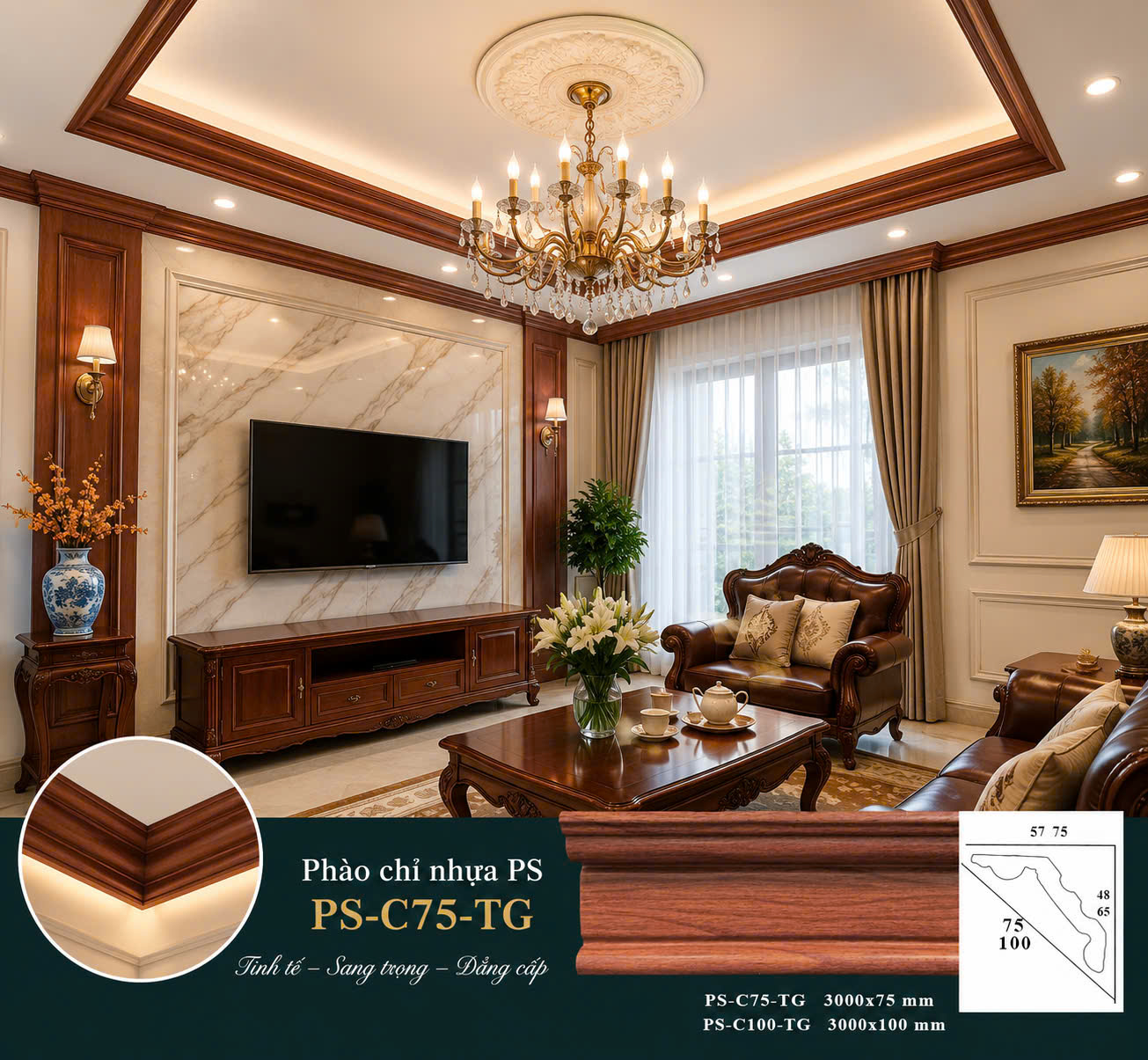 phào chỉ nhựa ps giả gỗ