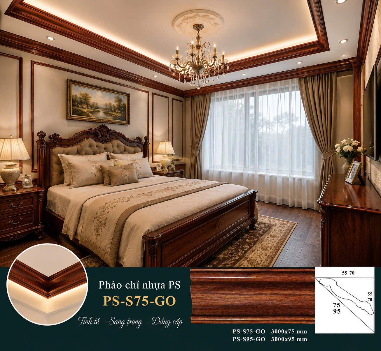 phào chỉ nhựa ps giả gỗ