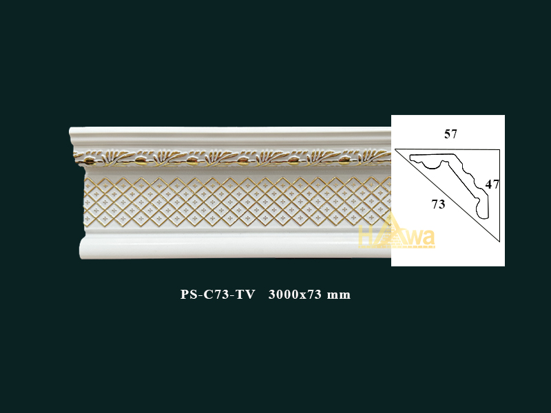  Phào C caro 73 trắng hoa vàng (PS-C73-TV)