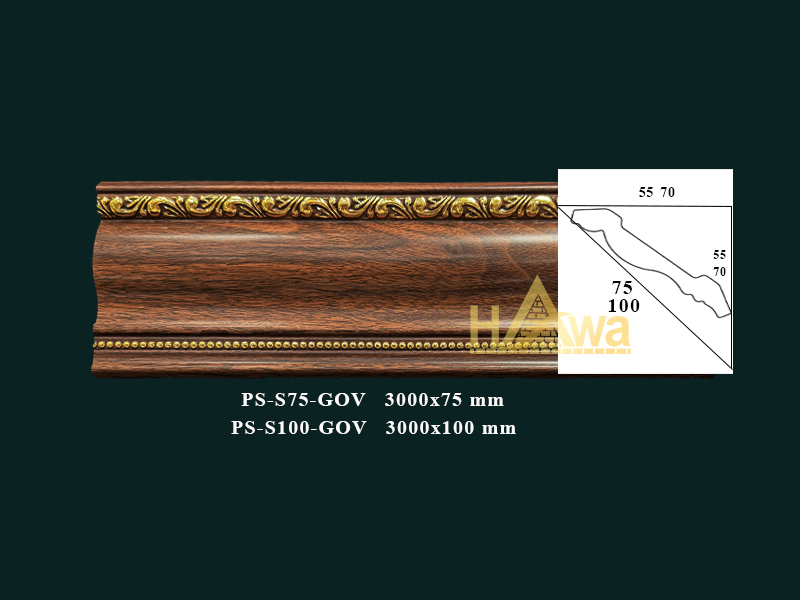 Phào S75 gỗ óc chó viền vàng (PS-S75-GOV)