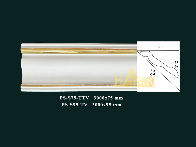 Phào S trơn 75 mầu  trắng Viền vàng (PS-S75-TTV)