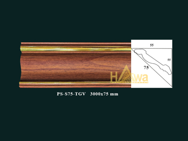 Phào S trơn 75 mầu gỗ viền vàng (PS-S75-TGV)