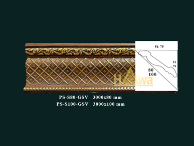 Phào S caro 80 màu gỗ óc chó hoa vàng (PS-S80-GSV)
