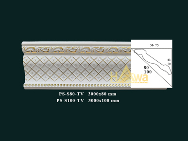 Phào S caro 80 màu trắng hoa vàng (PS-S80-TV) 